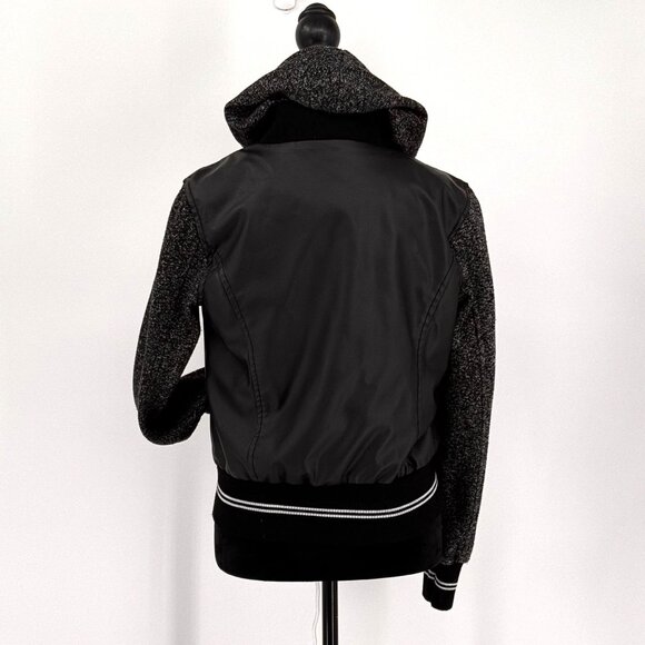 New Look Hoodie Jacket Women L Faux Leather Knit Y2K Varsity Stripe Zip 90s Snap - Picture 7 of 7